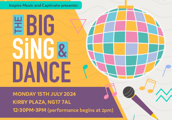 The Big Sing & Dance poster with a disco ball and microphone